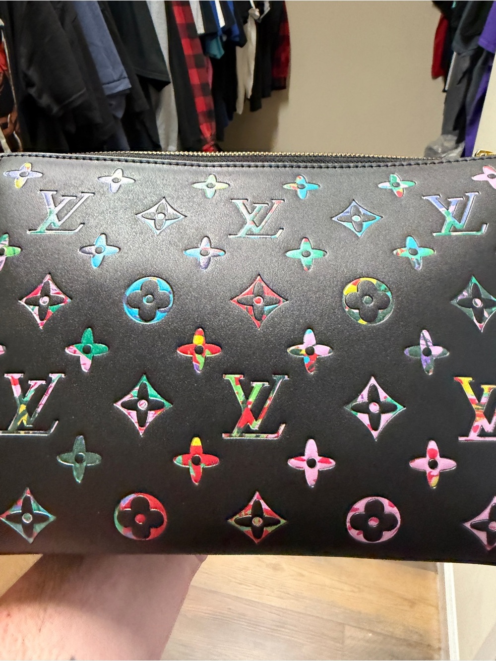 Louis Vuitton Black Multicolor Monogram Wristlet Clutch